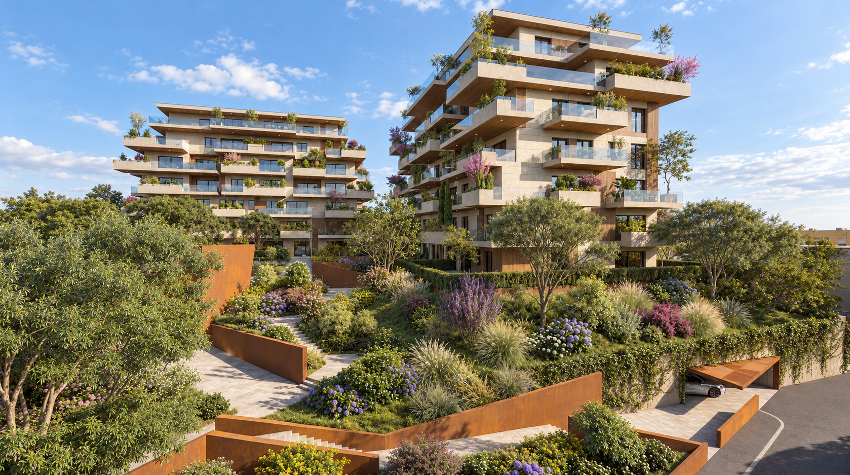 De Amicis Towers — Terrazze verdi, percorsi e volumi residenziali