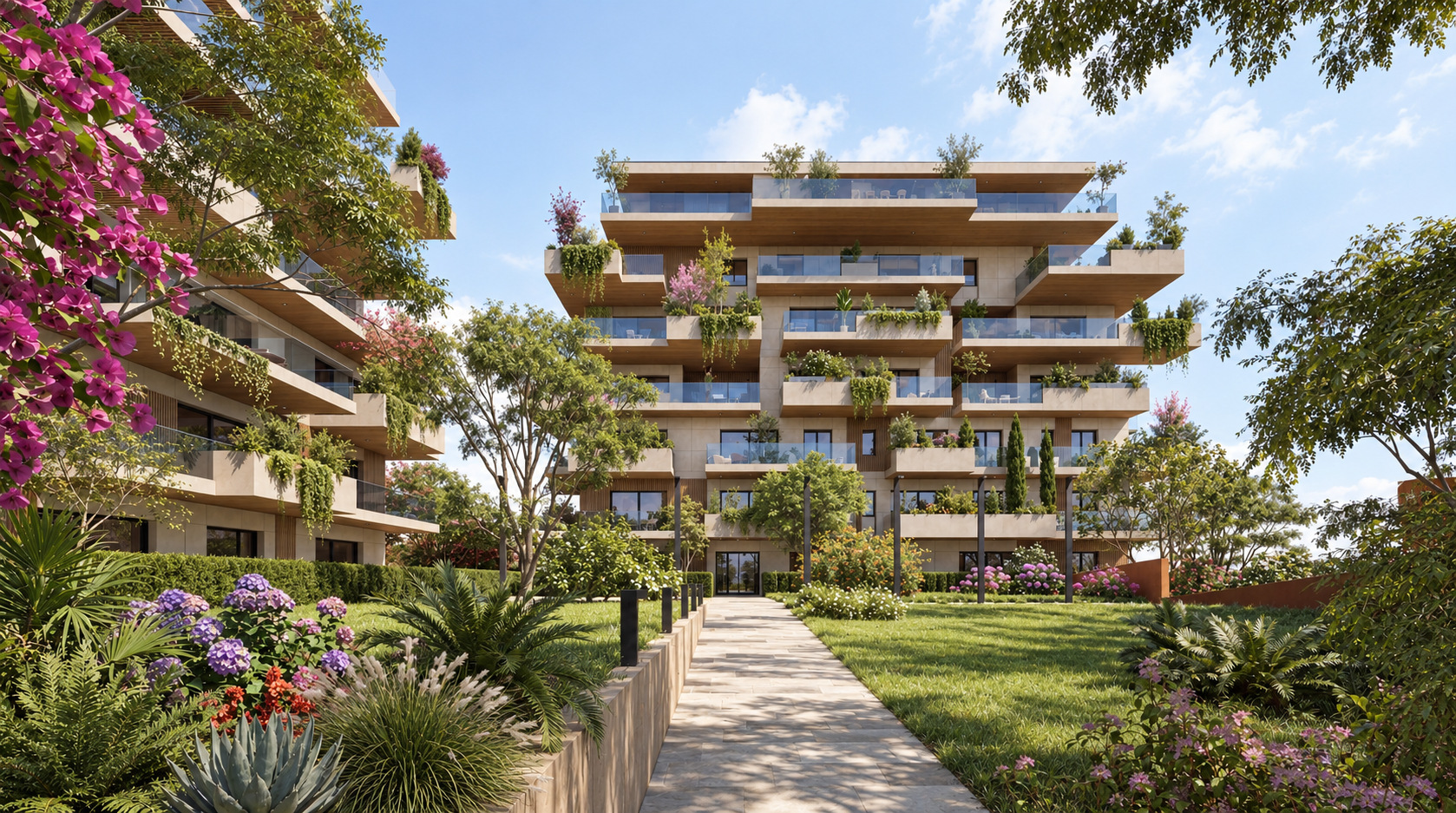 De Amicis Towers — Il percorso nel giardino verso le residenze