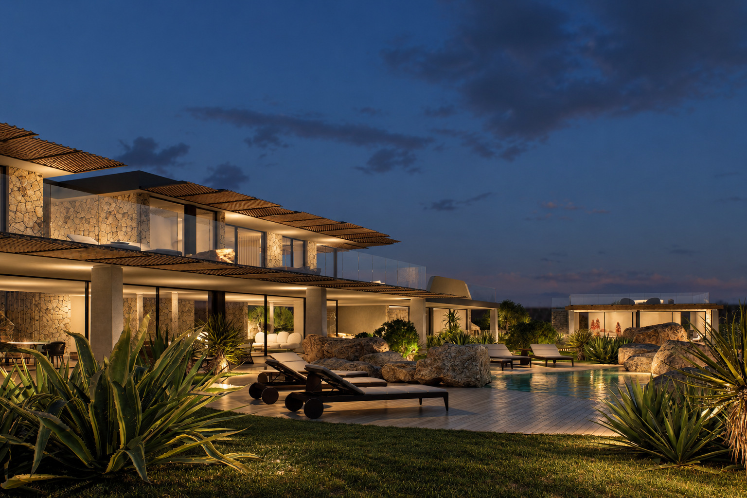 Villa Eden Rock — Le terrazze e la piscina al calare della luce