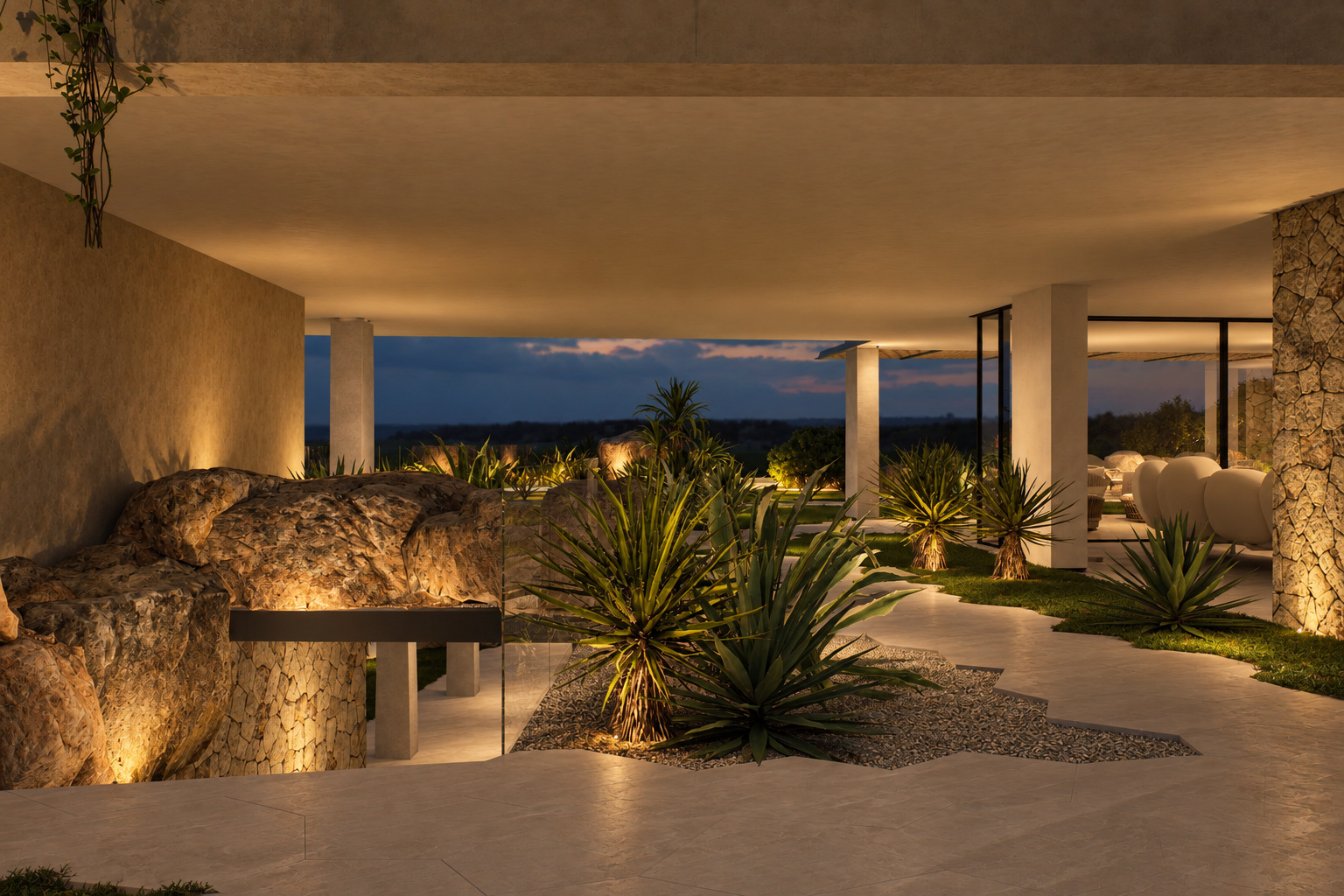 Villa Eden Rock — Il passaggio coperto e le rocce illuminate