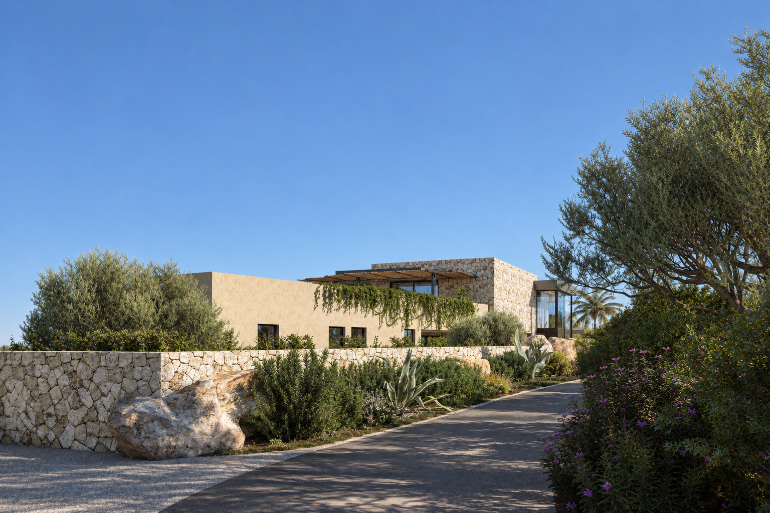Villa Eden Rock — Il fronte lungo la strada inserito nel verde