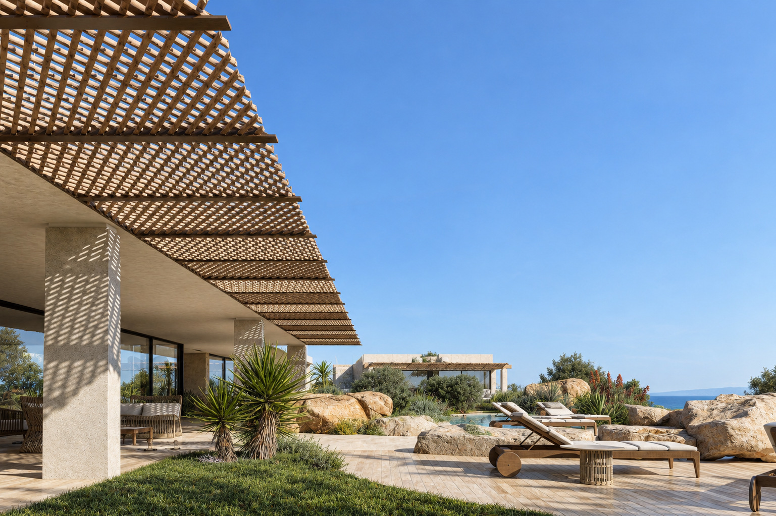 Villa Eden Rock — Il pergolato ligneo e il giardino
