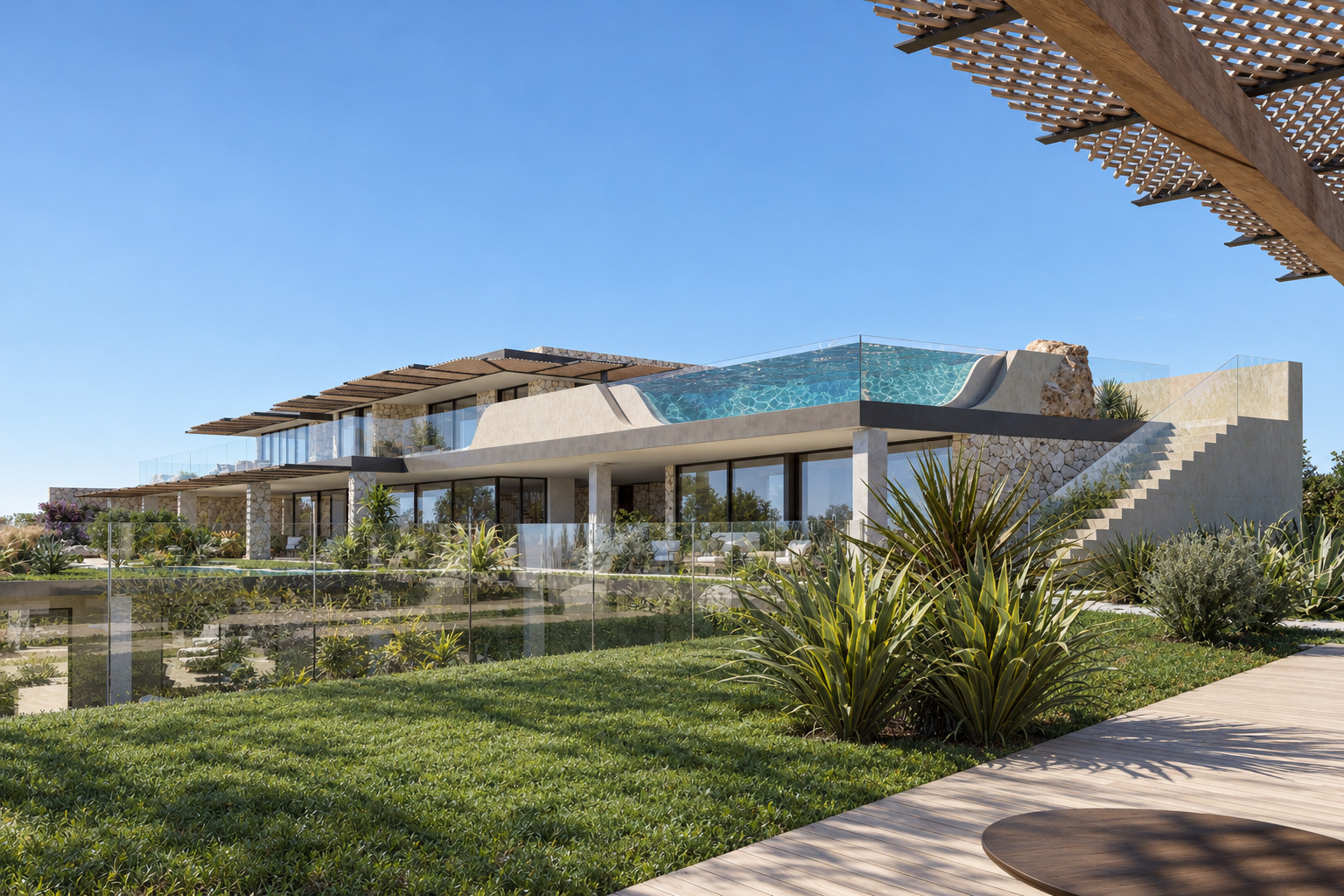 Villa Eden Rock — Le terrazze vetrate e il giardino laterale