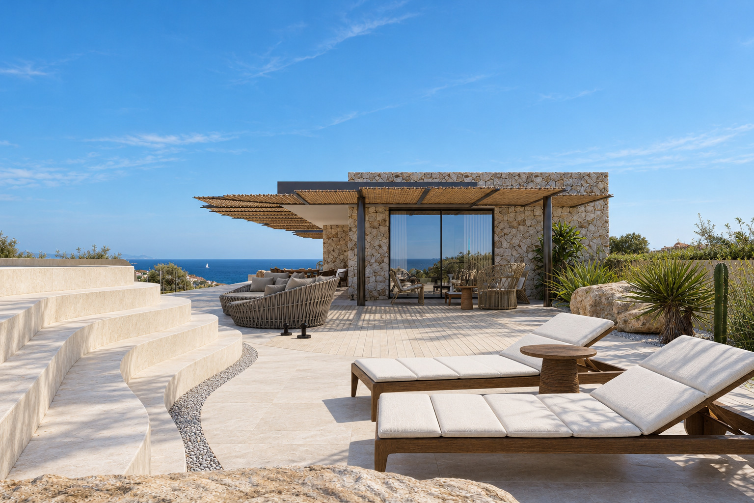 Villa Eden Rock — Il padiglione in pietra e la terrazza sul mare