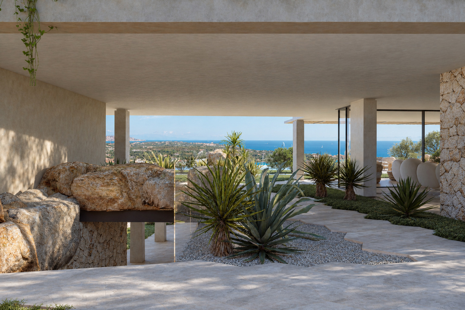 Villa Eden Rock — Il passaggio coperto tra roccia, verde e paesaggio
